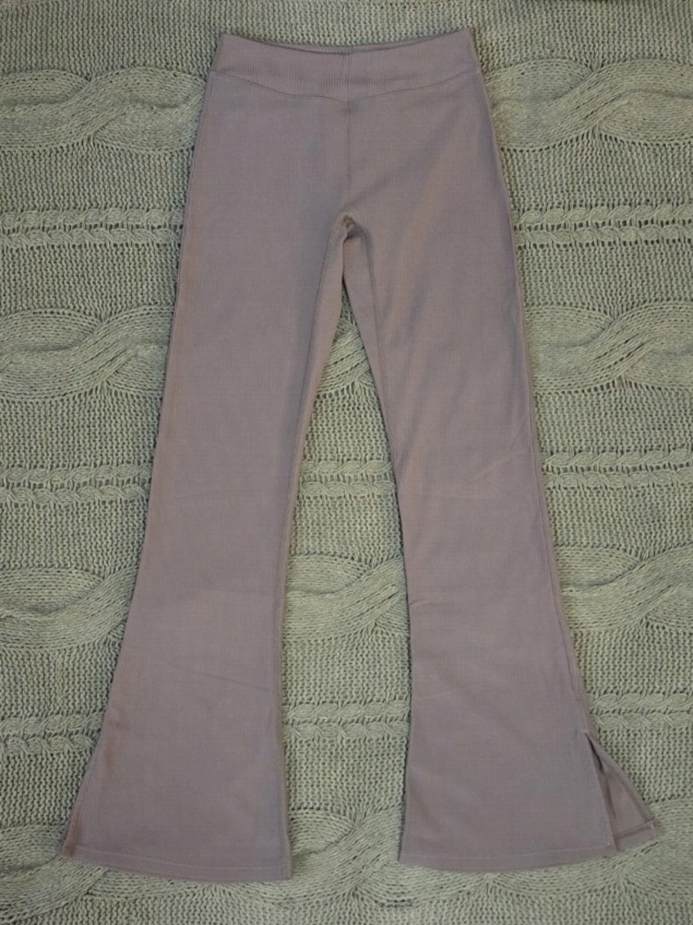 Ribbed Flare Leggings Olive Green Side Slit